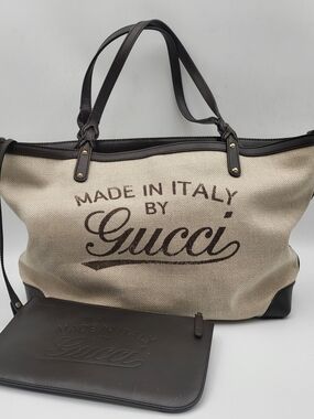 Gucci Made in Italy Cruise Linen Craft Tote Bag w/Pouch.. Authentic..